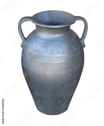 Black clay handmade decorated vase isolated