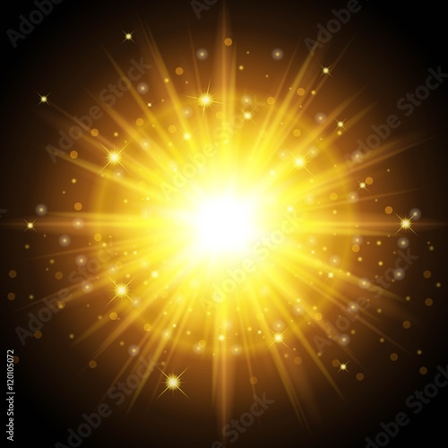 Bright high-quality gold template for new year and Christmas. Designed to set a striking effect of sunlight. Vector illustration