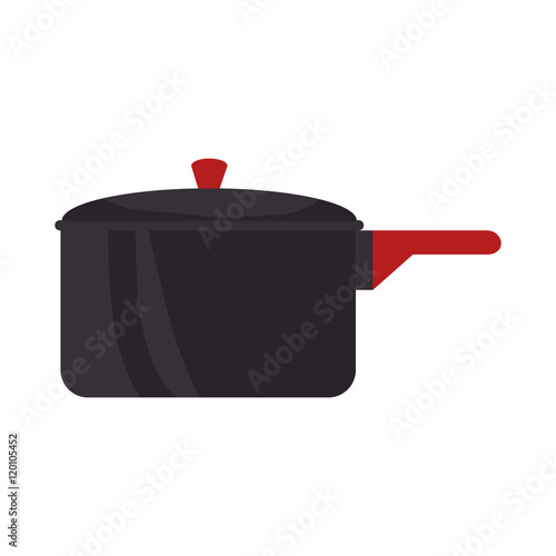 black cooking pot with red handle. kitchenware. vector illustration