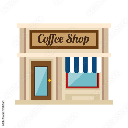 little coffee shop store. exterior facade front view building. vector illustration