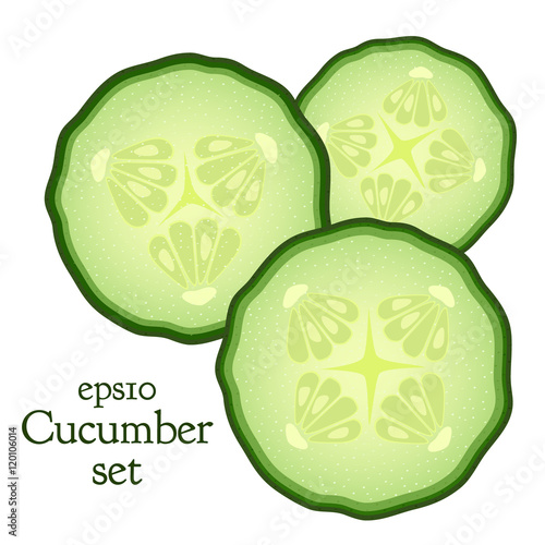 Set of cucumber and slices. Made in flat style, vegetable, food illustration.
