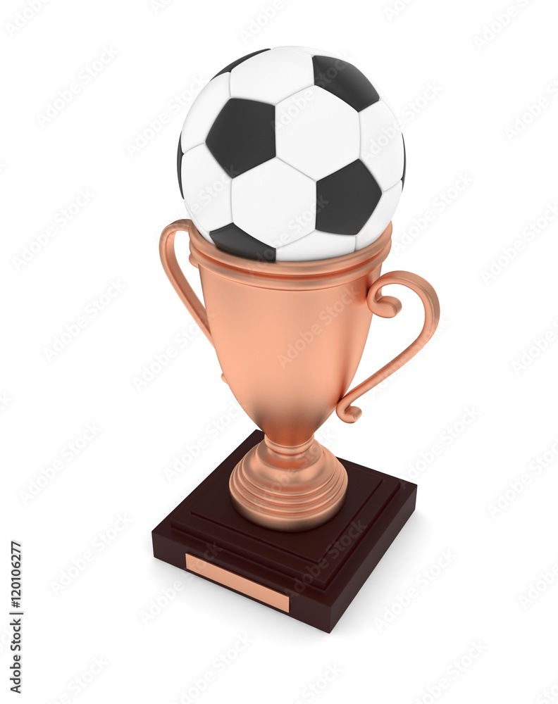 Bronze cup and ball on white background. 3D rendering. Bronze cup and ball on white background. 3D rendering.