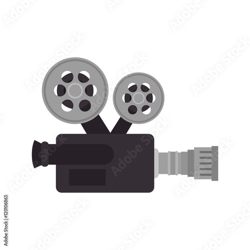 cinema retro video film camera with reel tape. vector illustration