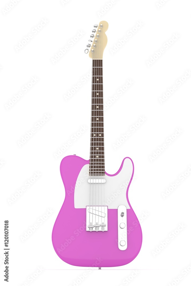 Naklejka premium Isolated purple electric guitar on white background. Musical instrument for rock, blues, metal songs. 3D rendering.