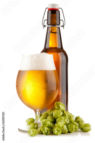 Fotografie Beer glass on white background