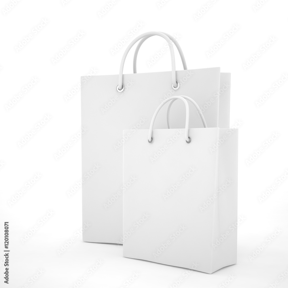 Paper Shopping Bags isolated on white background. 3d rendering. Paper Shopping Bags isolated on white background. 3d rendering.