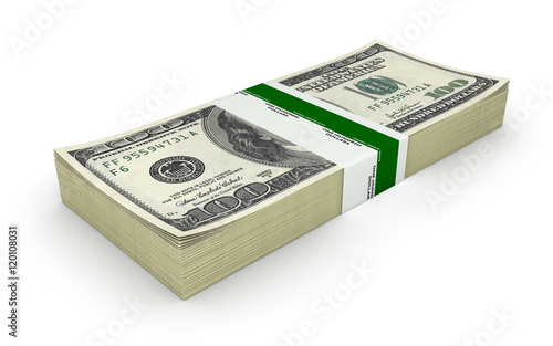 Stack of money american hundred dollar bills isolated on white b