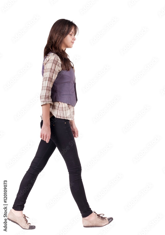back view of walking woman . going gir in motion. Rear view people collection. backside view of person. Isolated over white background. back view of walking woman . going gir in motion. Rear view people collection. backside view of person. Isolated over white background.