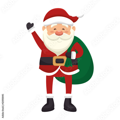 santa claus man with green sack. merry christmas season symbol. vector illustration