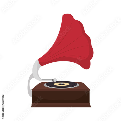 gramophone vynil musical device. retro music object. vector illustration