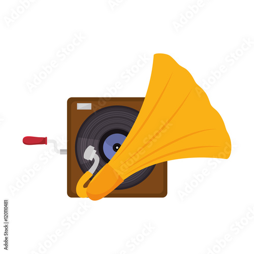 gramophone vynil musical device. retro music object. vector illustration