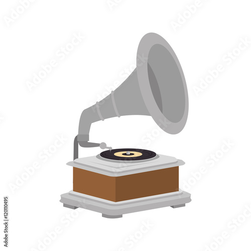 gramophone vynil musical device. retro music object. vector illustration