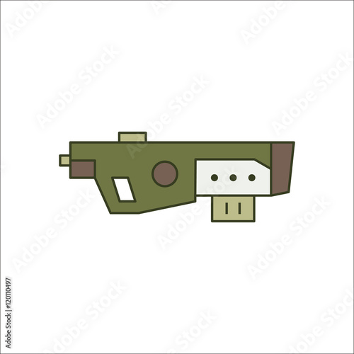 Futuristic large gun rifle sign flat icon on background