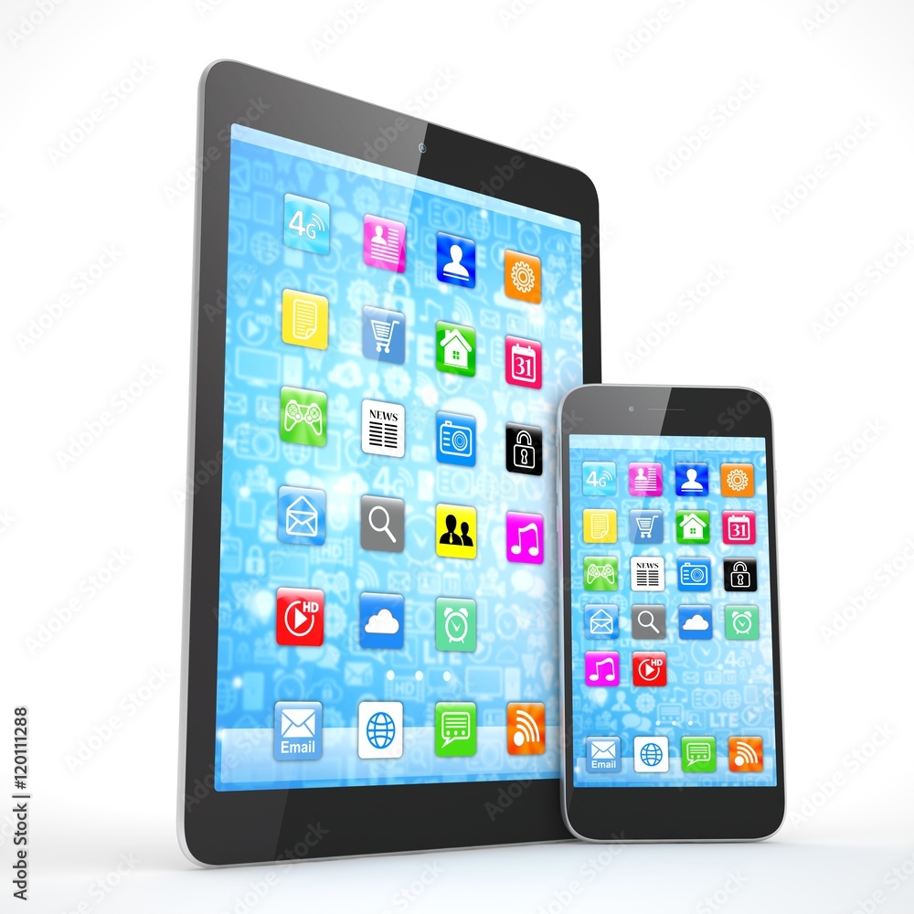 Tablet and smartphone on a white. 3d rendering. Tablet and smartphone on a white. 3d rendering.