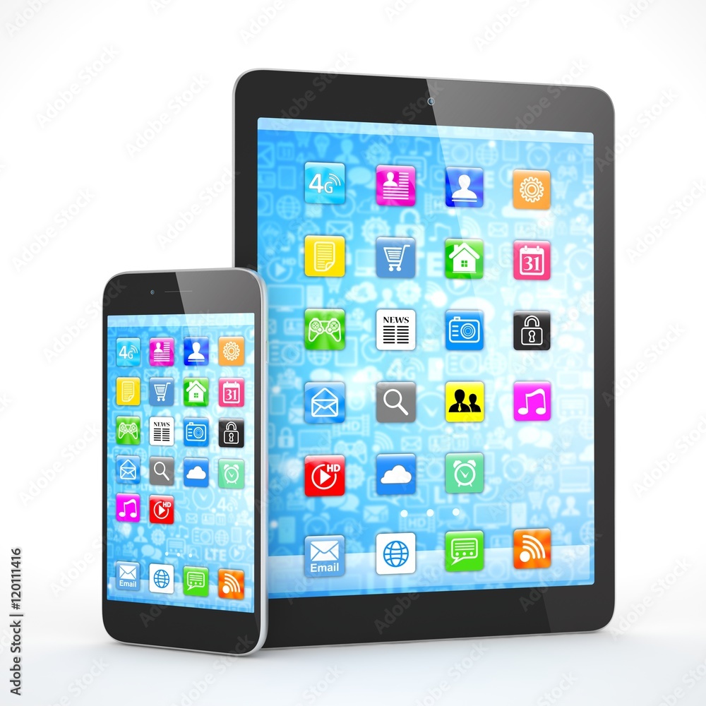 Tablet and smartphone on a white. 3d rendering. Tablet and smartphone on a white. 3d rendering.
