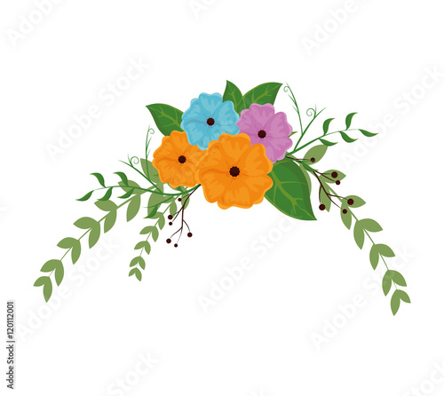 floral natural and beautiful flowers with green leaves ornament. vector illustration