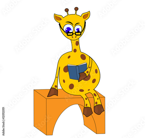 illustration giraffe reading a book