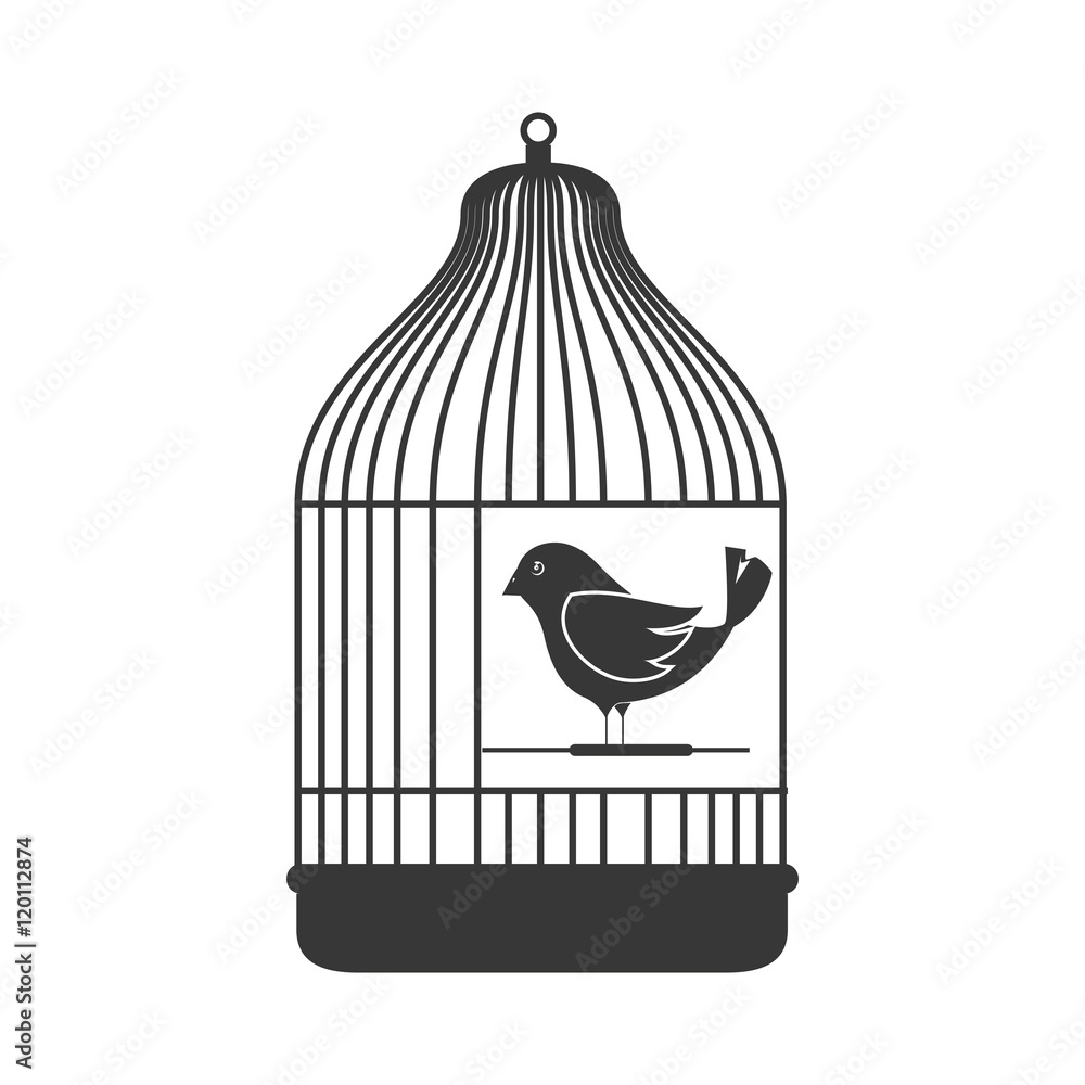 birdcage with a little bird animal. silhouette vector illustration ...