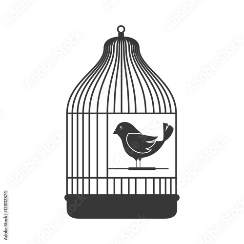 birdcage with a little bird animal. silhouette vector illustration