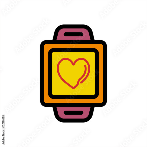 Smart watch showing heart beat sign flat icon on background