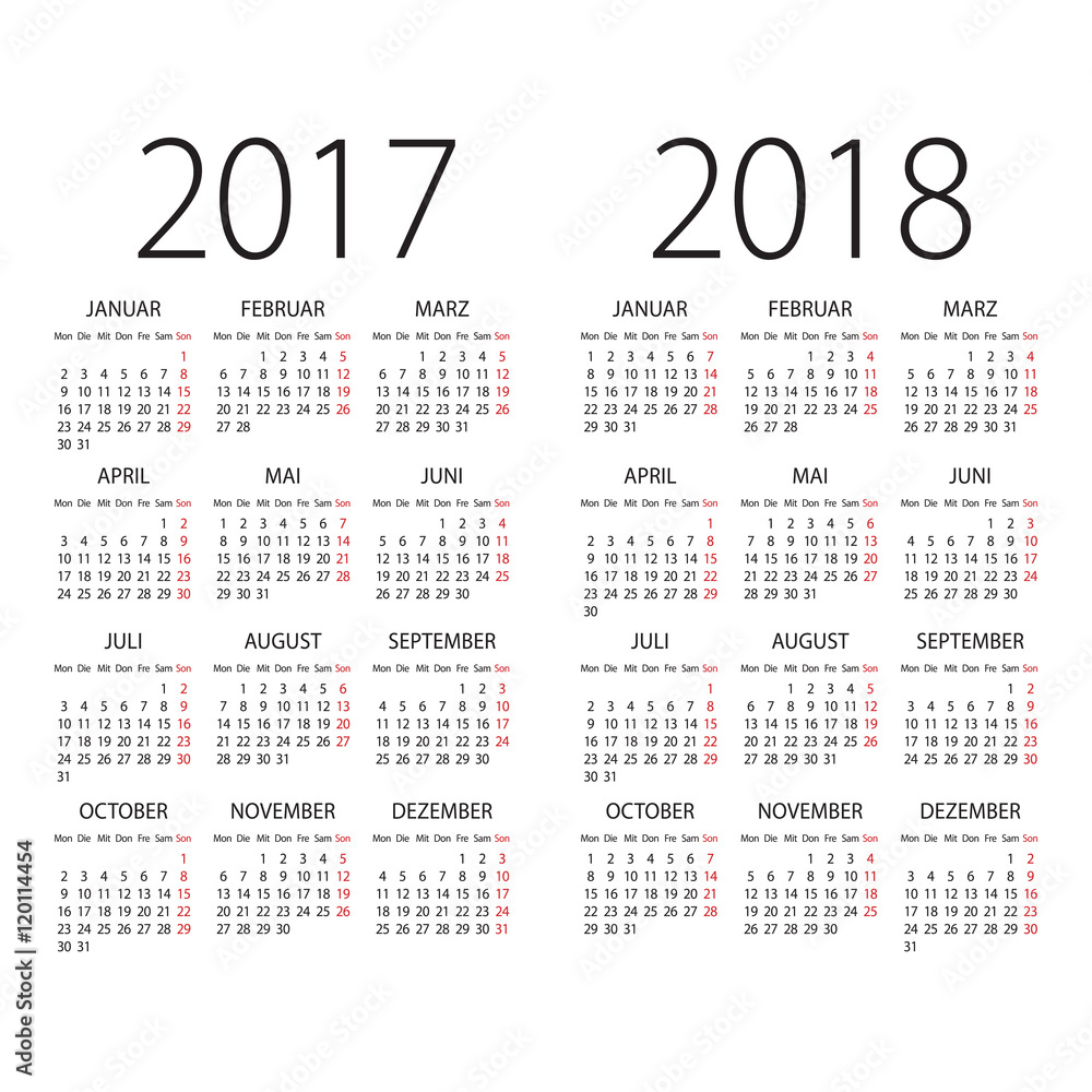 2017 and 2018 years German vector calendar. 2017 and 2018 years German vector calendar.