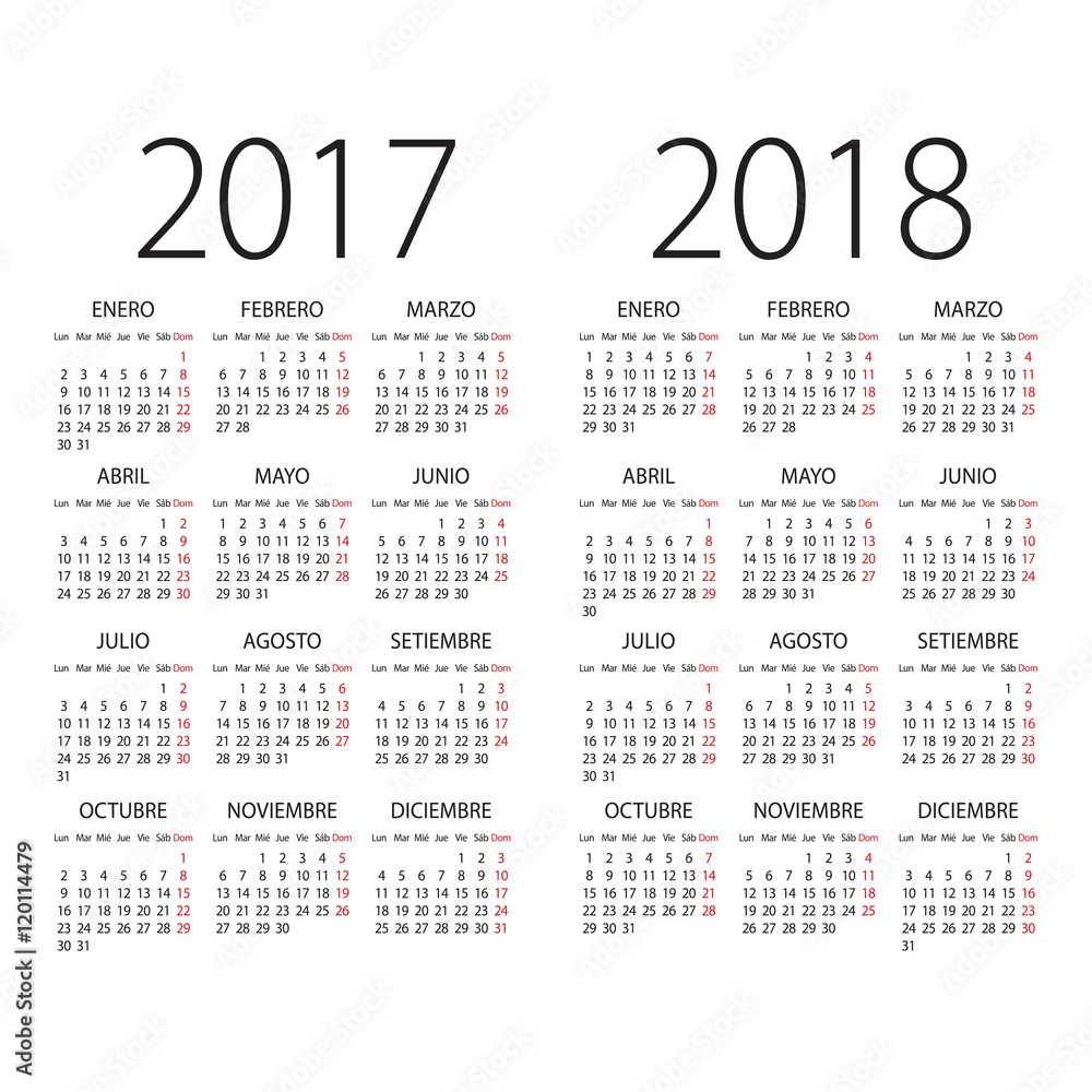 2017 and 2018 years Spanish vector calendar. 2017 and 2018 years Spanish vector calendar.