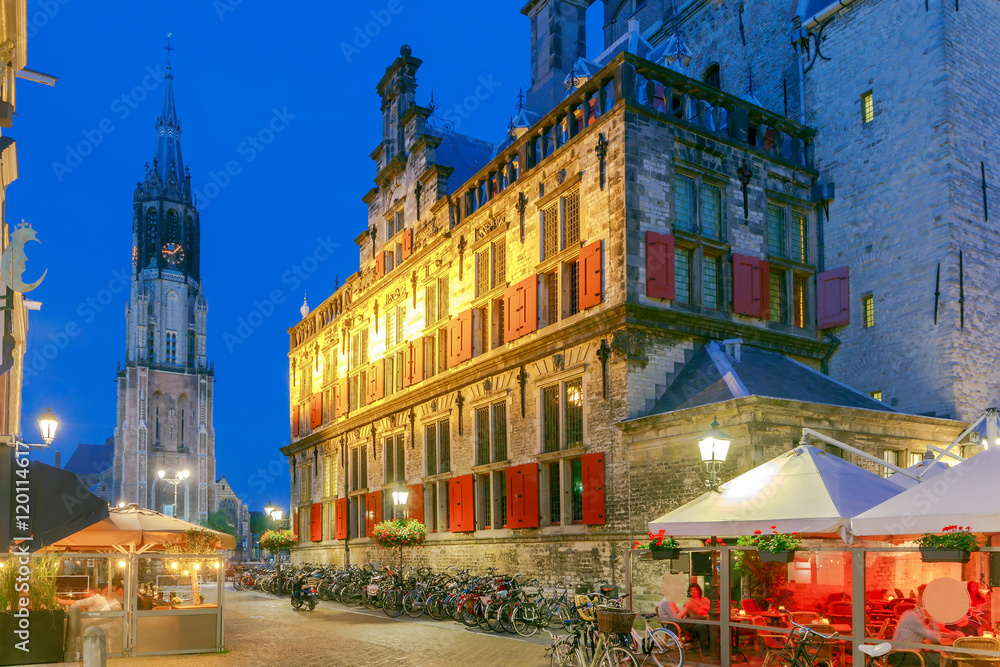Fototapeta premium Delft. City street in night light.