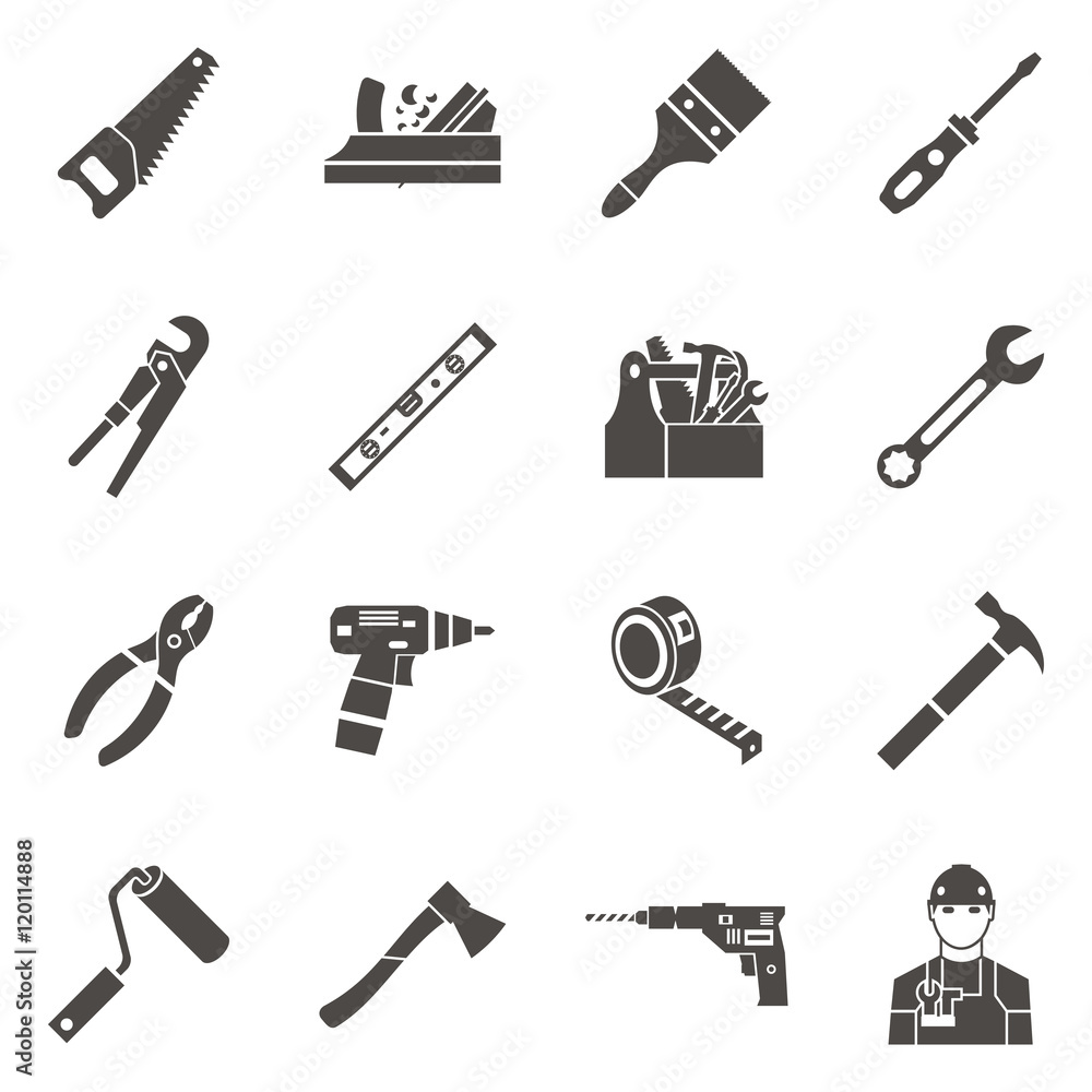 Work Tools Icon Set In Black Work Tools Icon Set In Black