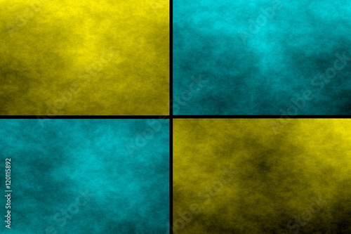 Black background with yellow and cyan rectangles