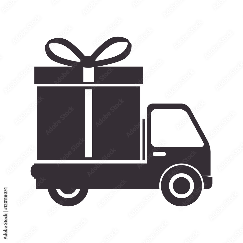 truck vehicle with gift box and ribbon. silhouette vector illustration truck vehicle with gift box and ribbon. silhouette vector illustration