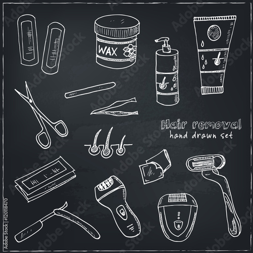 Doodle Set of hair removal tools Vector