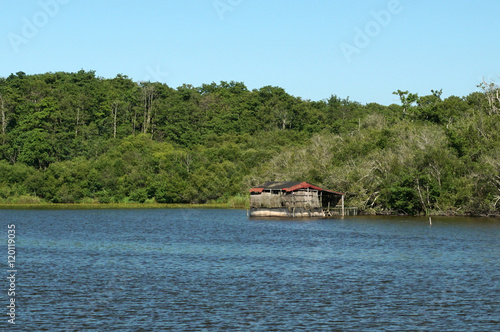 cabane de pêche au milieu du lac d'Aureilhan - Mimizan