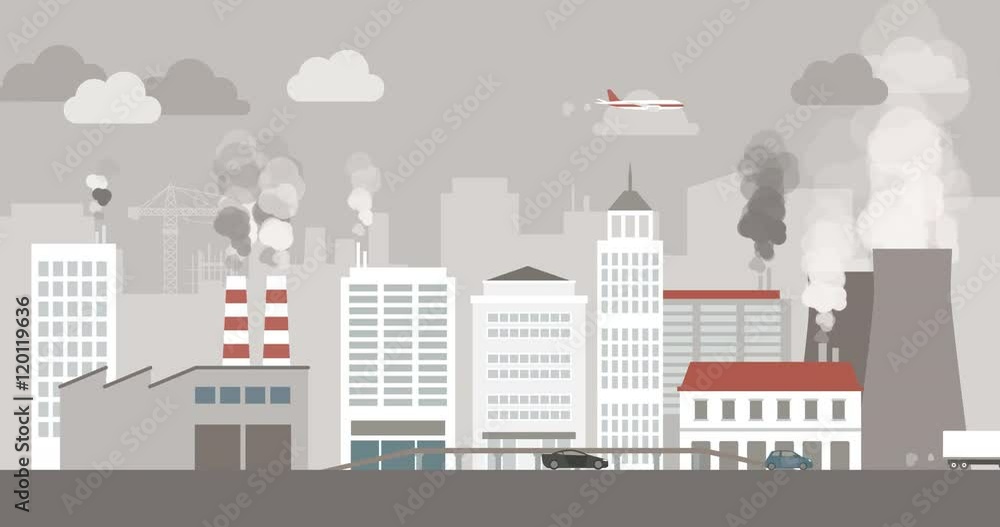 Polluted city transforming into a green sustainable city, ecology and environment concept Polluted city transforming into a green sustainable city, ecology and environment concept