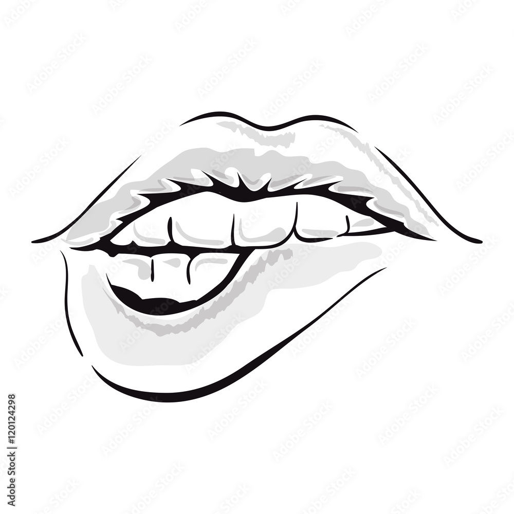 mouth with red lips sensual sexy expression sketch. vector illustration mouth with red lips sensual sexy expression sketch. vector illustration