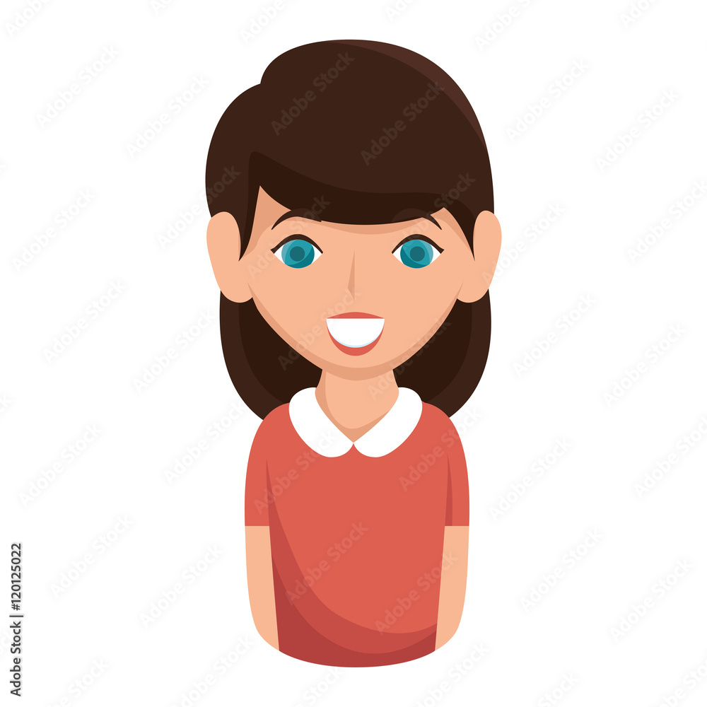 avatar woman cartoon smiling and wearing pink shirt. vector illustration