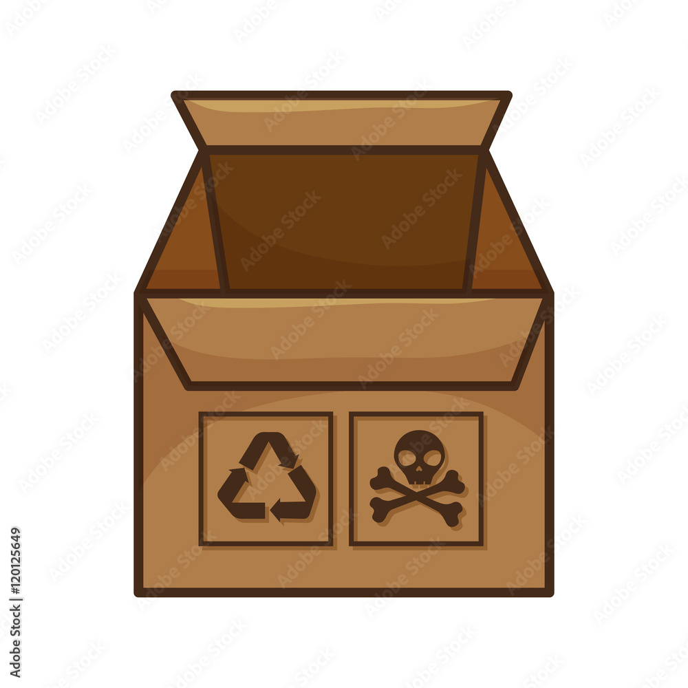 box carton with warning sign. packing delivery and shipping service. vector illustration box carton with warning sign. packing delivery and shipping service. vector illustration