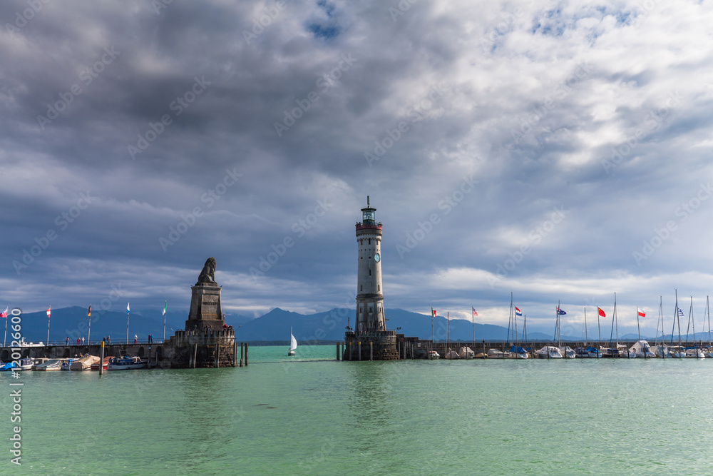 LINDAU, GERMANY - Lighthouse at port of Lindau harbour, Lake Constance, Bavaria

