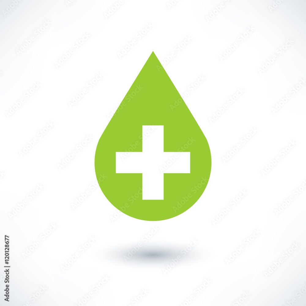 Fototapeta premium First aid drop green sign flat style