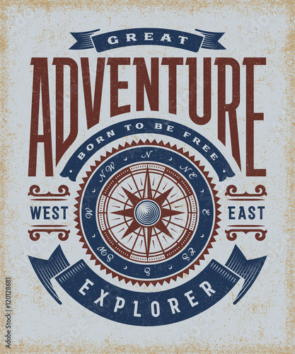 Vintage Great Adventure Typography. T-shirt and label graphics in woodcut style.
