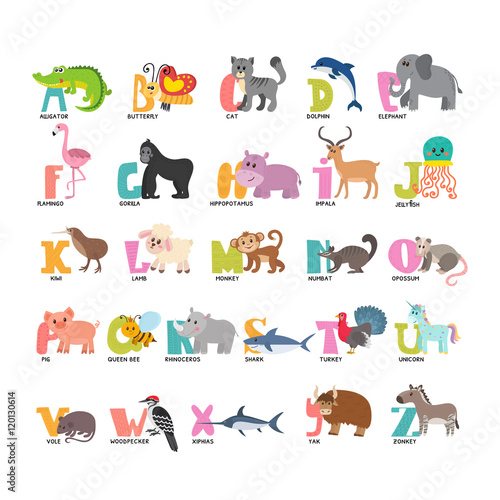 Fototapeta Naklejka Na Ścianę i Meble -  Cute cartoon animals alphabet from A to Z