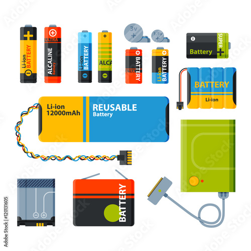 Group of different batteries vector icons