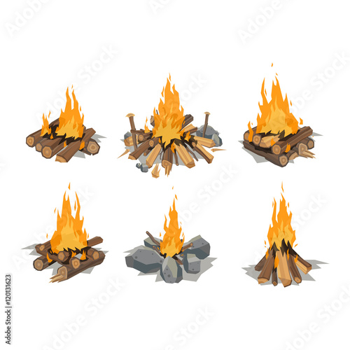 Bonfires isolated vector illustration.