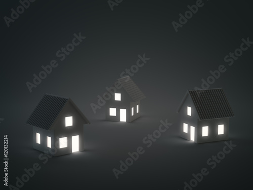 Three small model houses