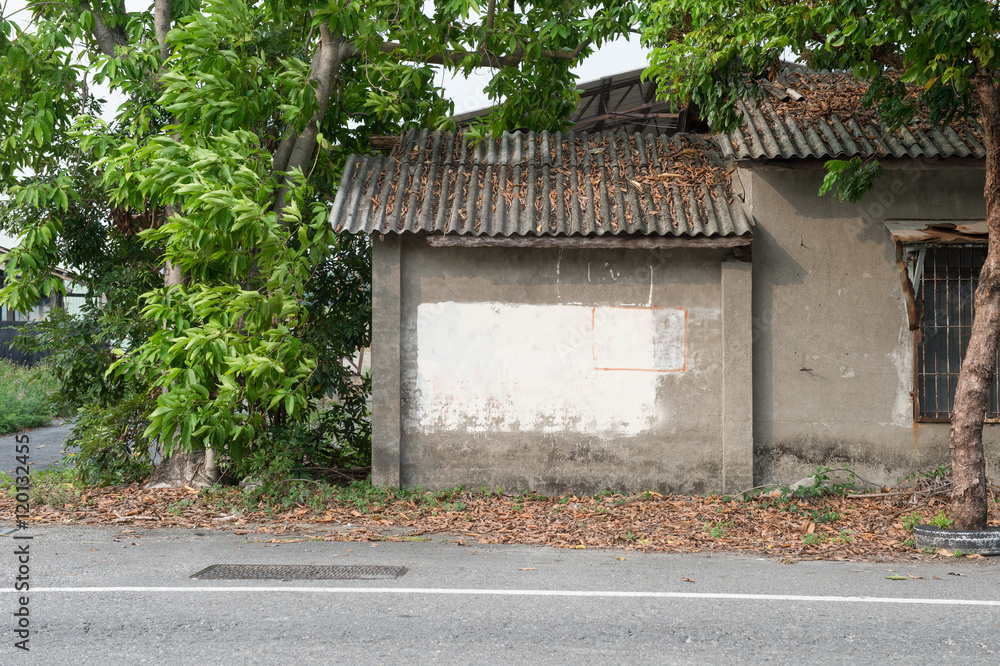 Large blank billboard on a street wall, banners with room to add your own text