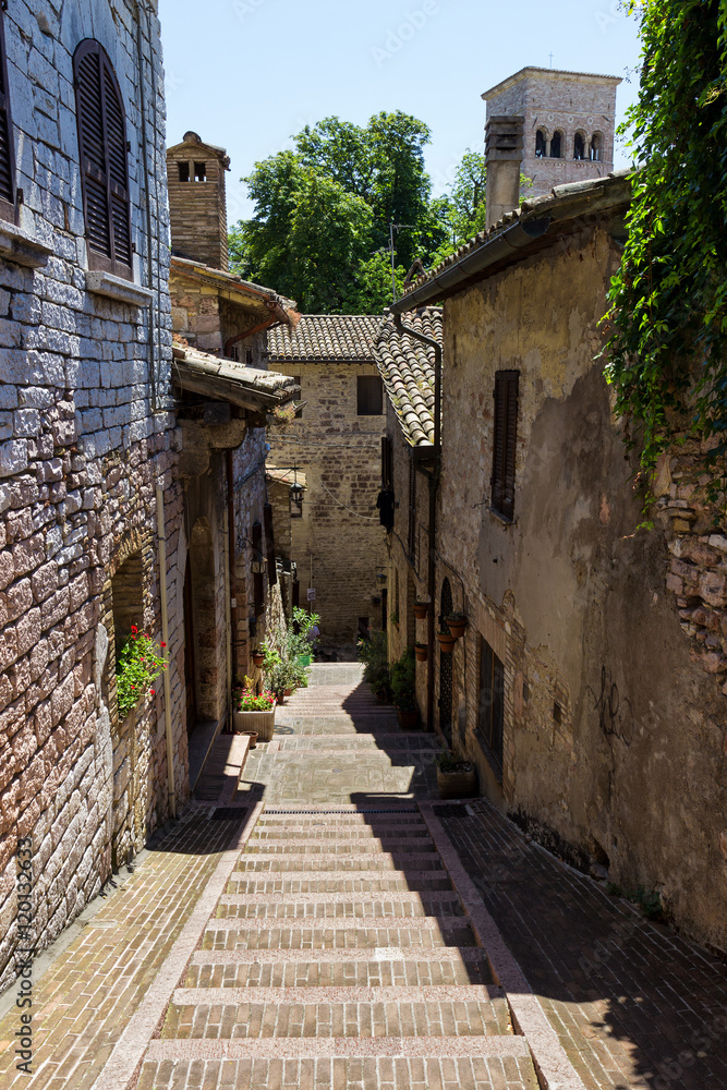 Typical street of Assisi, famous medieval italian town