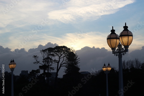 Evening streetlamps
