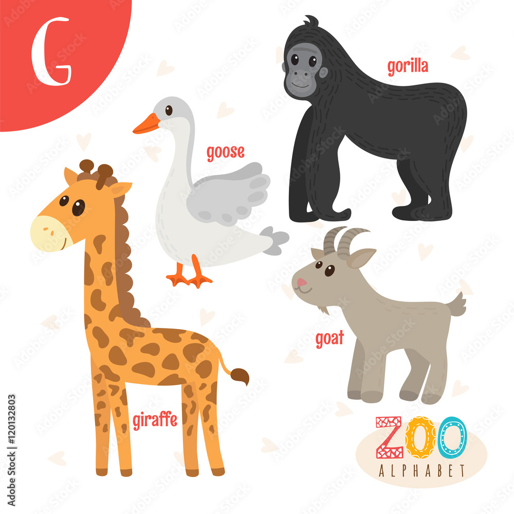Letter G. Cute animals. Funny cartoon animals in vector. ABC boo Letter G. Cute animals. Funny cartoon animals in vector. ABC boo