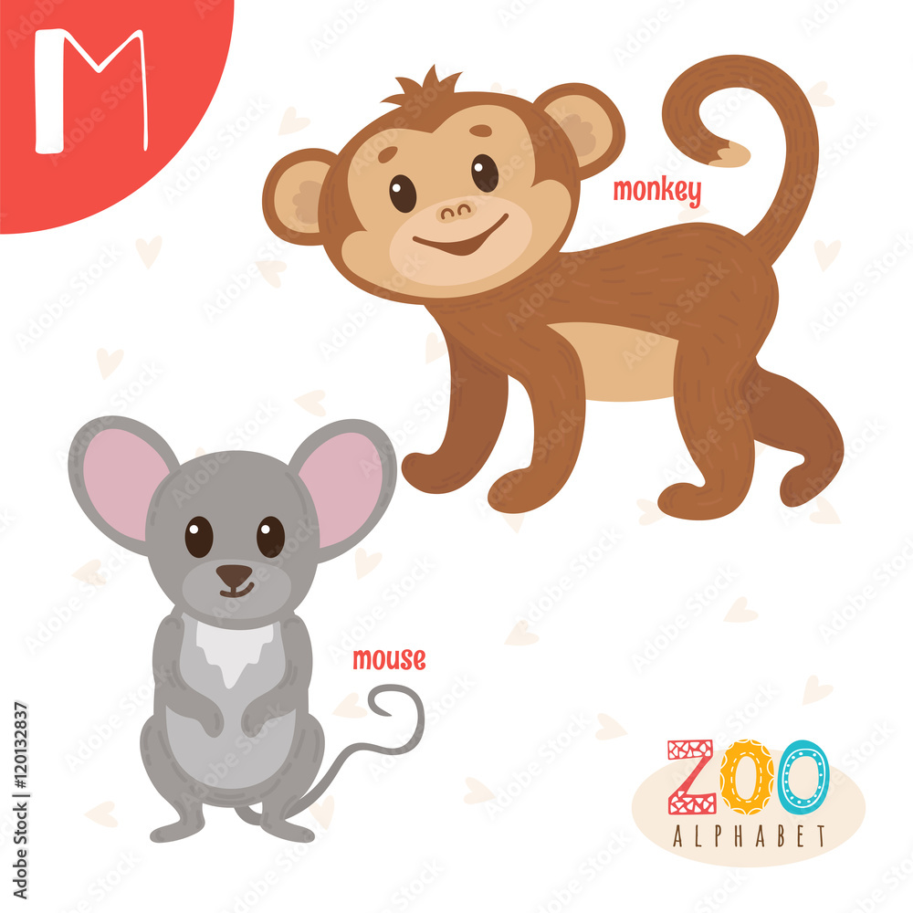 Letter M. Cute animals. Funny cartoon animals in vector. ABC boo Stock  Vector | Adobe Stock