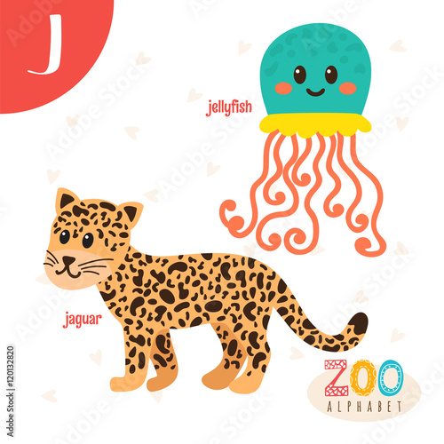 Letter J. Cute animals. Funny cartoon animals in vector. ABC boo