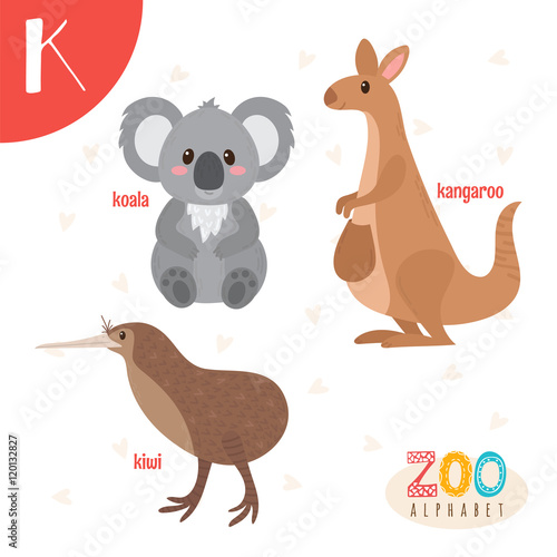 Canvas Print Letter K. Cute animals. Funny cartoon animals in vector. ABC boo